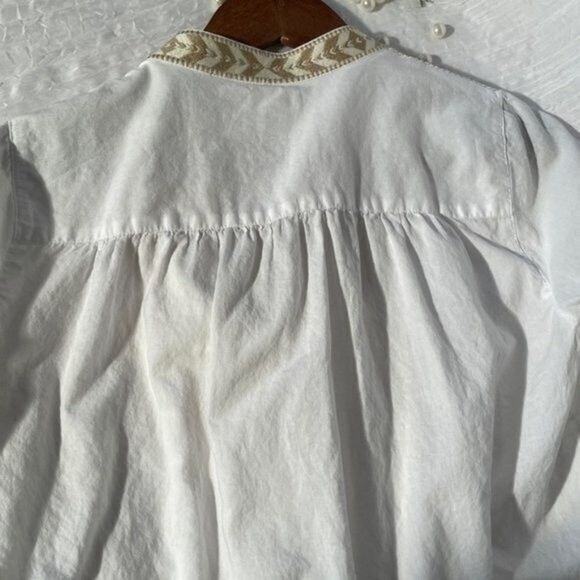 J.Crew Womens XS White Embroidered Boho Peasant Blouse Tassel Tie Top - Picture 8 of 12